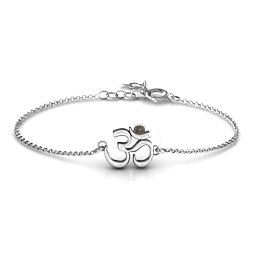 Om - Sound of Universe Bracelet with Round Stone in 925 Sterling Silver with Smokey Quartz