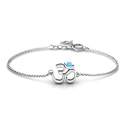 Om - Sound of Universe Bracelet with Round Stone in 925 Sterling Silver with Blue Topaz