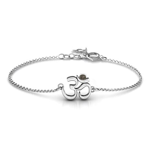 Om - Sound of Universe Bracelet with Round Stone – Sterling Silver with Smokey Quartz