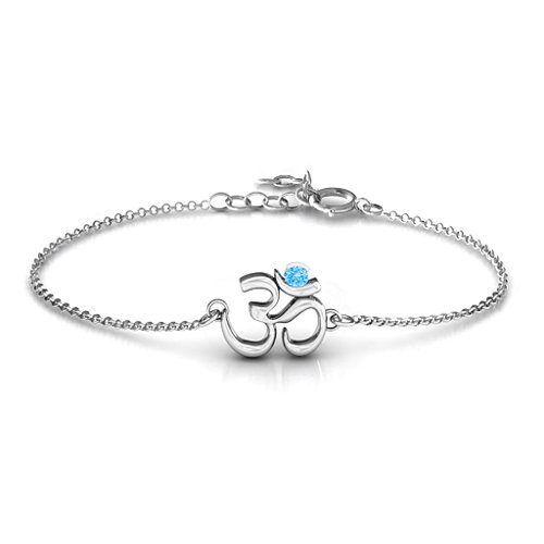 Om - Sound of Universe Bracelet with Round Stone – Sterling Silver with Blue Topaz