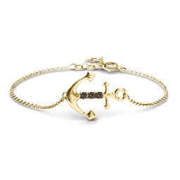 Anchor Bracelet with Three Stones in 18K Gold Plated Silver with Smokey Quartz