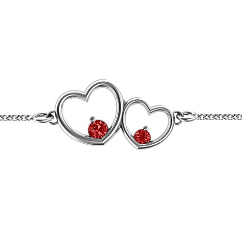 Double Heart With Two Stones Bracelet – Sterling Silver with Garnet
