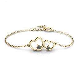 Double Heart With Two Stones Bracelet in 18K Gold Plated Silver with Alexandrite