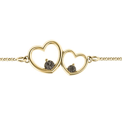 Double Heart With Two Stones Bracelet – 18K Gold Plated Silver with Smokey Quartz