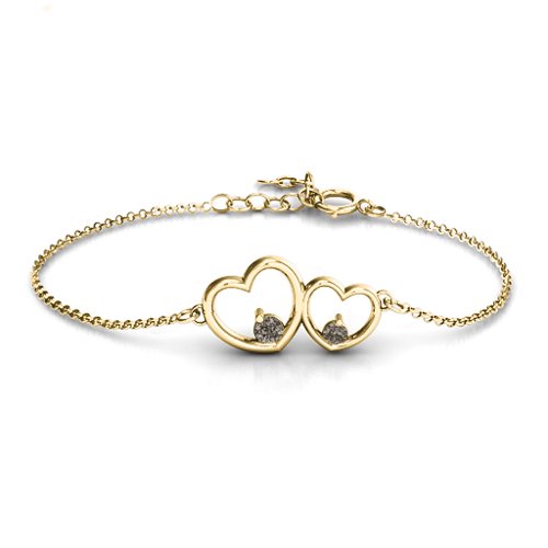 Double Heart With Two Stones Bracelet – 18K Gold Plated Silver with Smokey Quartz