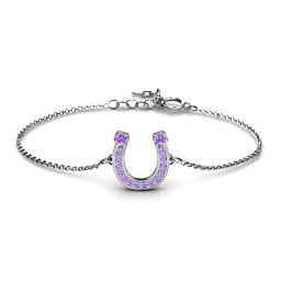 Horseshoe Bracelet with Two Stones and Accents in 925 Sterling Silver with Amethyst and Amethyst Premium Zirconia