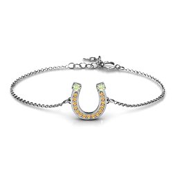 Horseshoe Bracelet with Two Stones and Accents in 925 Sterling Silver with Peridot and Fancy Yellow Premium Zirconia