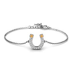 Horseshoe Bracelet with Two Stones and Accents in 925 Sterling Silver with Citrine and White Premium Zirconia