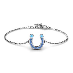 Horseshoe Bracelet with Two Stones and Accents in 925 Sterling Silver with Blue Topaz and Fancy Blue Premium Zirconia