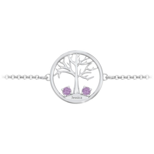 1 - 4 Stone Family Tree Bracelet – Sterling Silver with Amethyst