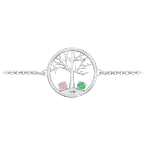 1 - 4 Stone Family Tree Bracelet – Sterling Silver with Pink Tourmaline and Emerald