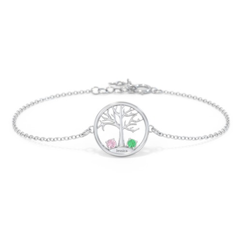 1 - 4 Stone Family Tree Bracelet – Sterling Silver with Pink Tourmaline and Emerald