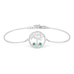 1 - 4 Stone Family Tree Bracelet in 925 Sterling Silver with Emerald and Blue Topaz