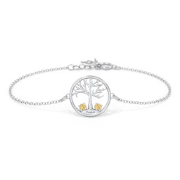 1 - 4 Stone Family Tree Bracelet in 925 Sterling Silver with Citrine, Blue Topaz, and Emerald