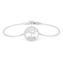 1 - 4 Stone Family Tree Bracelet in 925 Sterling Silver with Blue Topaz and Emerald
