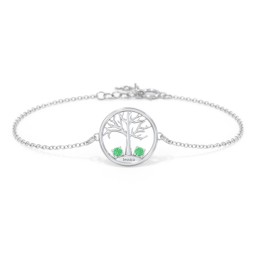 1 - 4 Stone Family Tree Bracelet in 925 Sterling Silver with Emerald and Blue Topaz