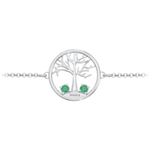 1 - 4 Stone Family Tree Bracelet – Sterling Silver with Emerald