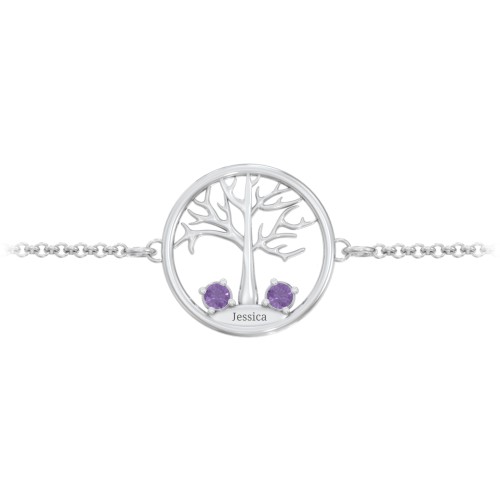1 - 4 Stone Family Tree Bracelet – Sterling Silver with Amethyst