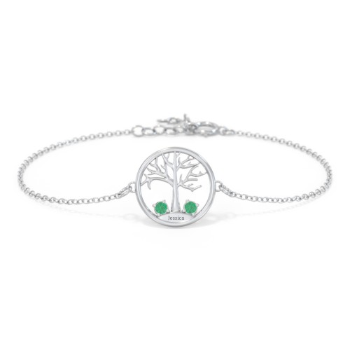 1 - 4 Stone Family Tree Bracelet – Sterling Silver with Emerald