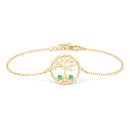 1 - 4 Stone Family Tree Bracelet in 10K Solid Yellow Gold with Emerald and Blue Topaz