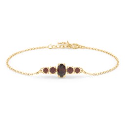 Oval Centre with 4 Side Round Stones Bracelet in 10K Solid Yellow Gold with Garnet
