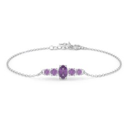 Oval Centre with 4 Side Round Stones Bracelet in 925 Sterling Silver with Amethyst