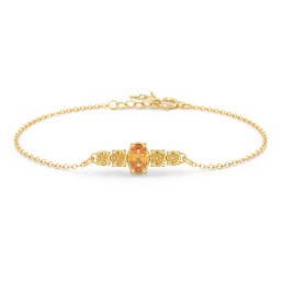 Oval Centre with 4 Side Round Stones Bracelet in 10K Solid Yellow Gold with Citrine
