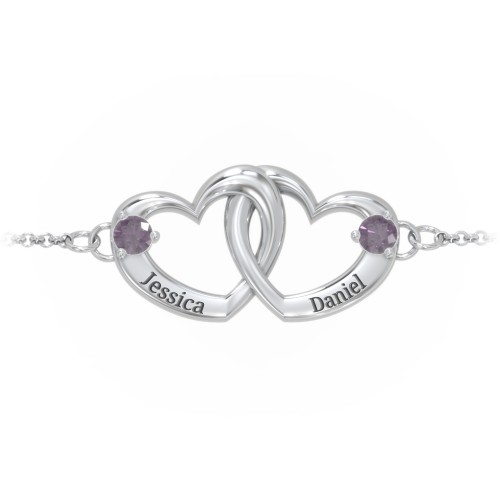 Interlocking Heart Promise Bracelet with Two Stones