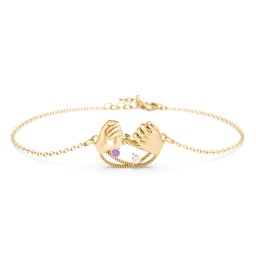 Pinky Swear Promise Bracelet in 10K Solid Yellow Gold with Amethyst and Cubic Zirconia