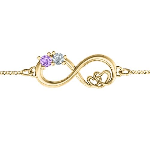 Double the Love Infinity Bracelet – 10K Yellow Gold with Amethyst and Cubic Zirconia