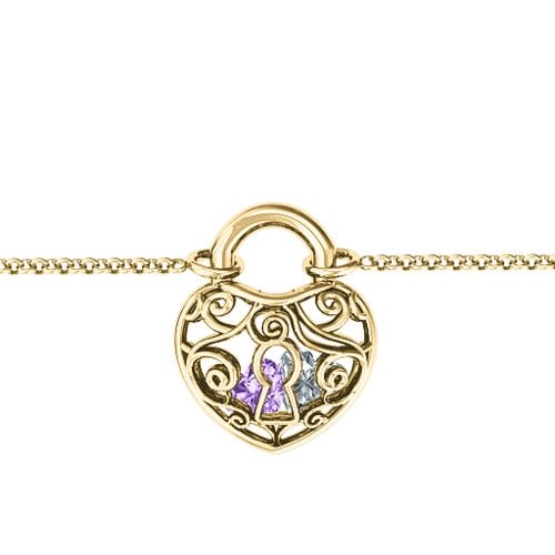 True Love's Lock Caged Bracelet – 10K Yellow Gold with Amethyst and Cubic Zirconia
