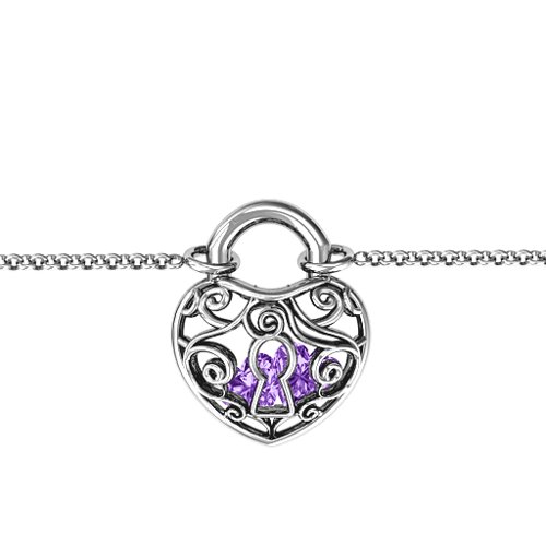 True Love's Lock Caged Bracelet – Sterling Silver with Amethyst