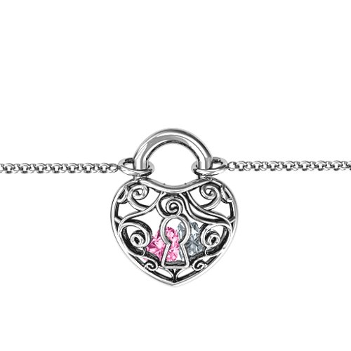 True Love's Lock Caged Bracelet – Sterling Silver with Pink Tourmaline and Cubic Zirconia