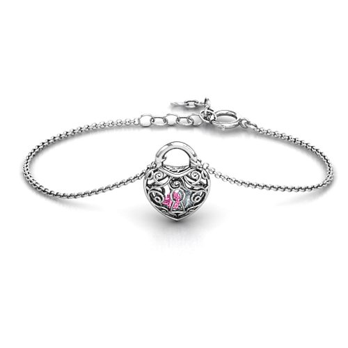 True Love's Lock Caged Bracelet – Sterling Silver with Pink Tourmaline and Cubic Zirconia