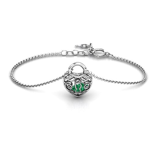 True Love's Lock Caged Bracelet – Sterling Silver with Emerald
