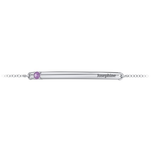 Engraveable Bar Bracelet with 1-5 Stones – Sterling Silver with Amethyst