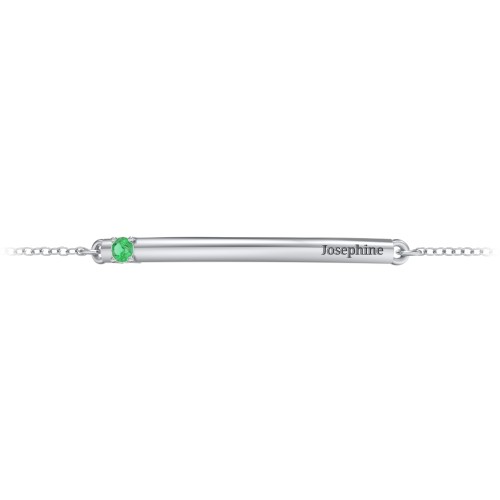 Engraveable Bar Bracelet with 1-5 Stones – Sterling Silver with Emerald