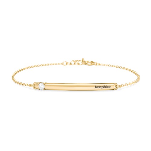 Engraveable Bar Bracelet with 1-5 Stones – 10K Yellow Gold with Diamond