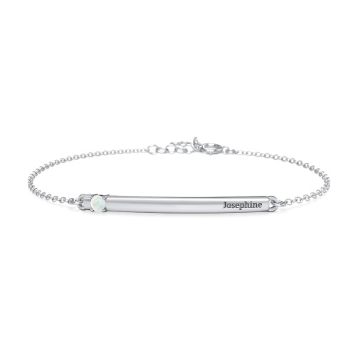Engraveable Bar Bracelet with 1-5 Stones – Sterling Silver with Opal