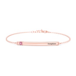 Engraveable Bar Bracelet with 1-5 Stones in 10K Solid Rose Gold with Pink Tourmaline, Pink Sapphire, Aquamarine, and Blue Topaz