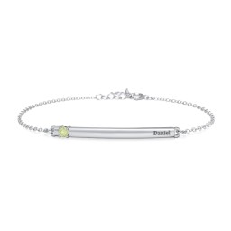 Engraveable Bar Bracelet with 1-5 Stones in 925 Sterling Silver with Peridot