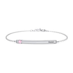 Engraveable Bar Bracelet with 1-5 Stones in 925 Sterling Silver with Pink Tourmaline, Pink Sapphire, Aquamarine, and Blue Topaz