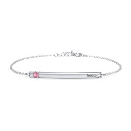 Engraveable Bar Bracelet with 1-5 Stones in 925 Sterling Silver with Pink Tourmaline, Pink Sapphire, Aquamarine, and Blue Topaz
