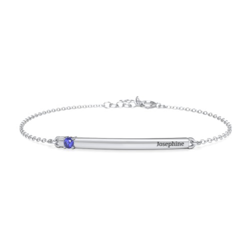 Engraveable Bar Bracelet with 1-5 Stones – Sterling Silver with Blue Sapphire