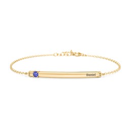 Engraveable Bar Bracelet with 1-5 Stones in 10K Solid Yellow Gold with Blue Sapphire, Pink Sapphire, Pink Tourmaline, Aquamarine, and Blue Topaz