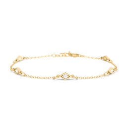Diamond Shape Charm Bracelet with Gemstones in 18K Gold Plated Silver with Cubic Zirconia