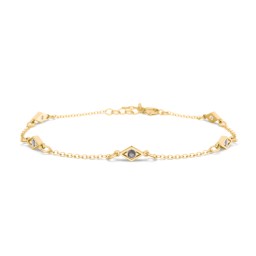 Diamond Shape Charm Bracelet with Gemstones in 18K Gold Plated Silver with Smokey Quartz
