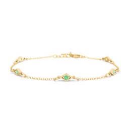 Diamond Shape Charm Bracelet with Gemstones in 18K Gold Plated Silver with Emerald