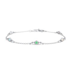 Diamond Shape Charm Bracelet with Gemstones – 10K Rose Gold with Amethyst, Mint Premium Zirconia, Emerald, Citrine, and Garnet