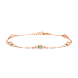 Diamond Shape Charm Bracelet with Gemstones in 10K Solid Rose Gold with Amethyst, Mint Premium Zirconia, Emerald, Citrine, and Garnet